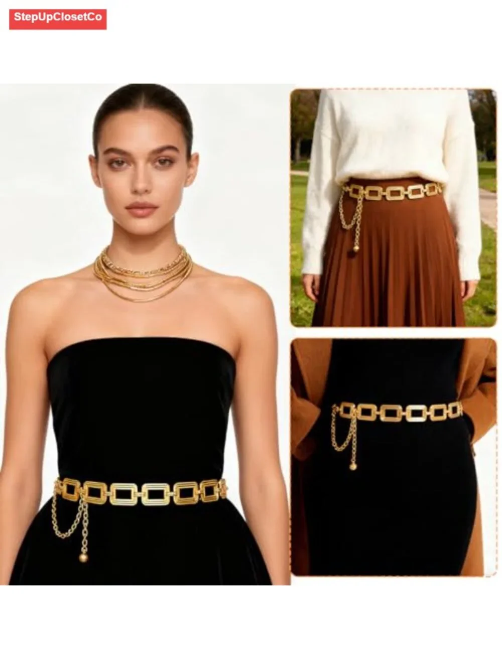 Women's Gold Chain Belt, Adjustable Chunky Waist Belt for Dresses Jeans Trousers